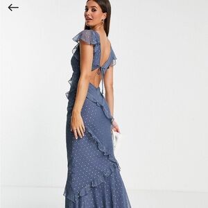 ASOS DESIGN satin bias cut tea maxi dress with ruffle sleeve